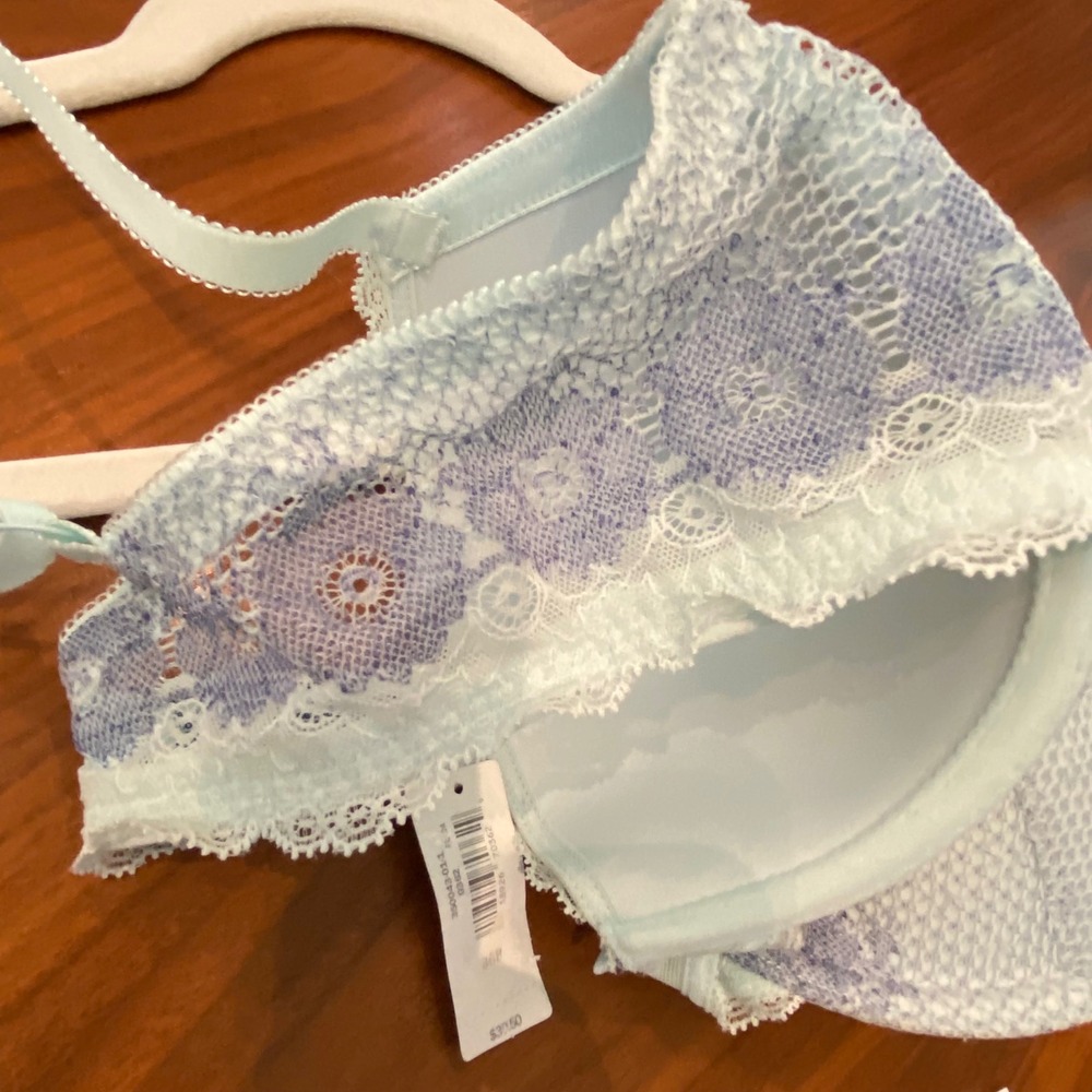 NWT GapBody Favorite Demi Plunge Bra 36B Light Blue Purple Floral Lace Padded - Picture 7 of 7